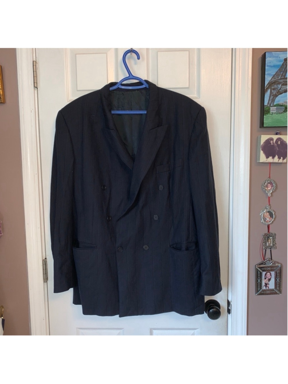 Men's Wool textured stripe Blazer Navy/Black Size 44 British Importers
